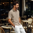 thumbnail image 5 of Men's Linen Shirts Short Sleeve Casual Button Down Shirt Solid Color Loose Fashion Top Lightweight Breathable Chest Pocket Mandarin Collar Summer Beach Outdoor Tops Clothing Trendy 2026, 5 of 7