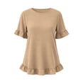 thumbnail image 6 of Thousandth Plus Size Blouse for Women Casual Textured Loose Fit Tunic Linghtweight Short Sleeve Tops Round Neck Double Ruffle Hem Summer Shirts for Everyday, 6 of 6