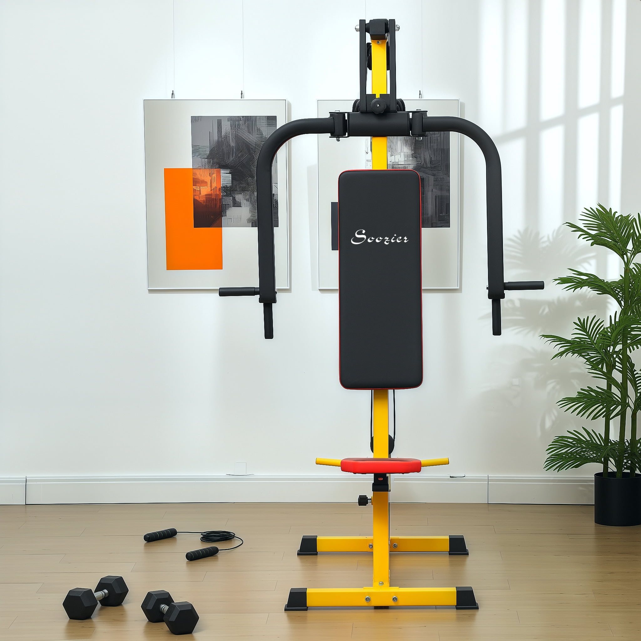 Soozier Chest Fly Chest Press Machine for Back, Pectoral, Rear Deltoid and Shoulder Training, Yellow