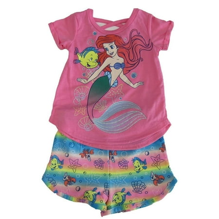 Disney Little Girls Pink Ariel Little Mermaid T-Shirt 2 Pc Shorts Outfit