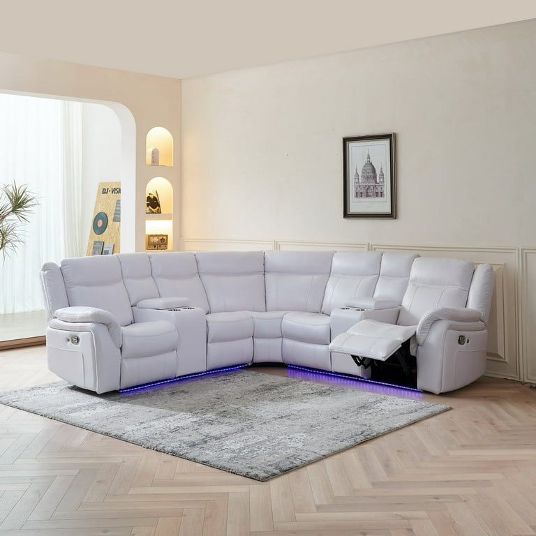 Bornmio Manual reclining Sectional WHITE W LED strip Walmart