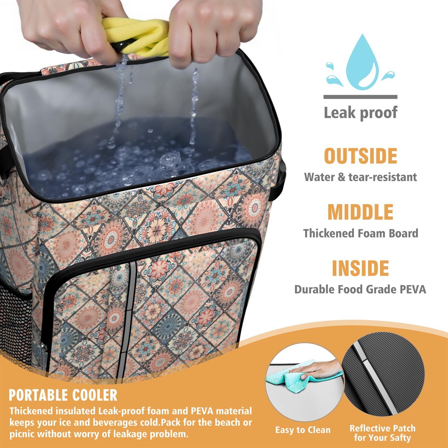 Travel Cooler Bag - Boho Bohemia Flower Camping Beer Cooler Backpack with Bottle Opener- Waterproof Insulated Picnic Backpacks - Cooler Bag for Beach