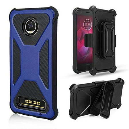 Moto Z2 Play Case, Moto Z2 Force Case, Dual Layer Protective Hybrid Holster Case Combo with Belt Swivel Clip [Kickstand] for Moto Z2 Play / Moto Z2 Force - Blue