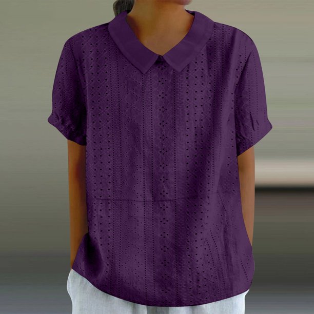 MKLEKYY Playeras Algodon Mujer Blusa De Mujer Nueva Con Solapa, Holgada, Informal, De Manga Corta Talla XL