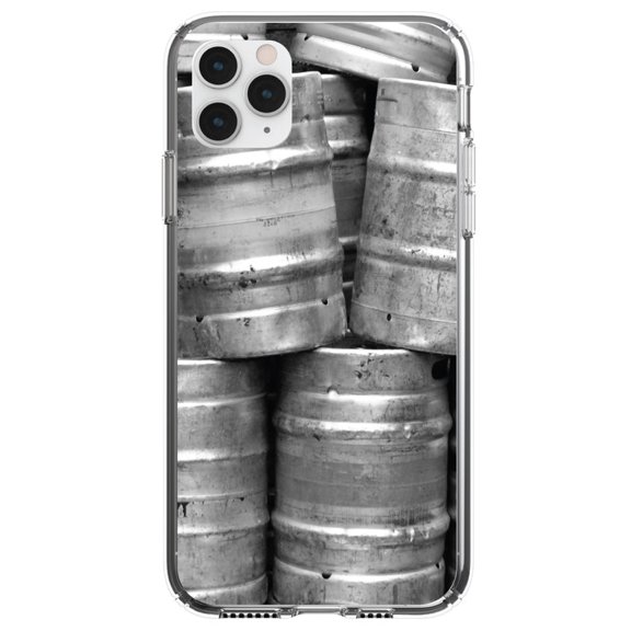 DistinctInk Clear Shockproof Hybrid Case for iPhone 12 MINI (5.4" Screen) - TPU Bumper, Acrylic Back, Tempered Glass Screen Protector - Beer Kegs