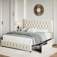 thumbnail image 3 of Homfa Queen Size Storage Bed, Velvet Platform Bed Frame with 4 Drawers, Upholstered with Adjustable Headboard, Off White, 3 of 7