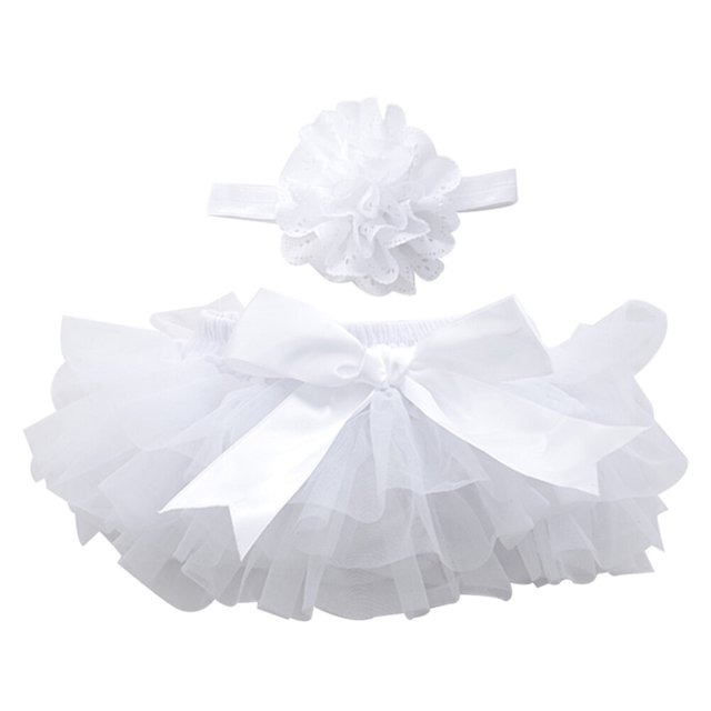 EeaseMX Falda de tutú y diadema de flores para bebé niña, accesorios de fotografía, vestido de cumpleaños para recién nacida, tocado, talla S (blanco)