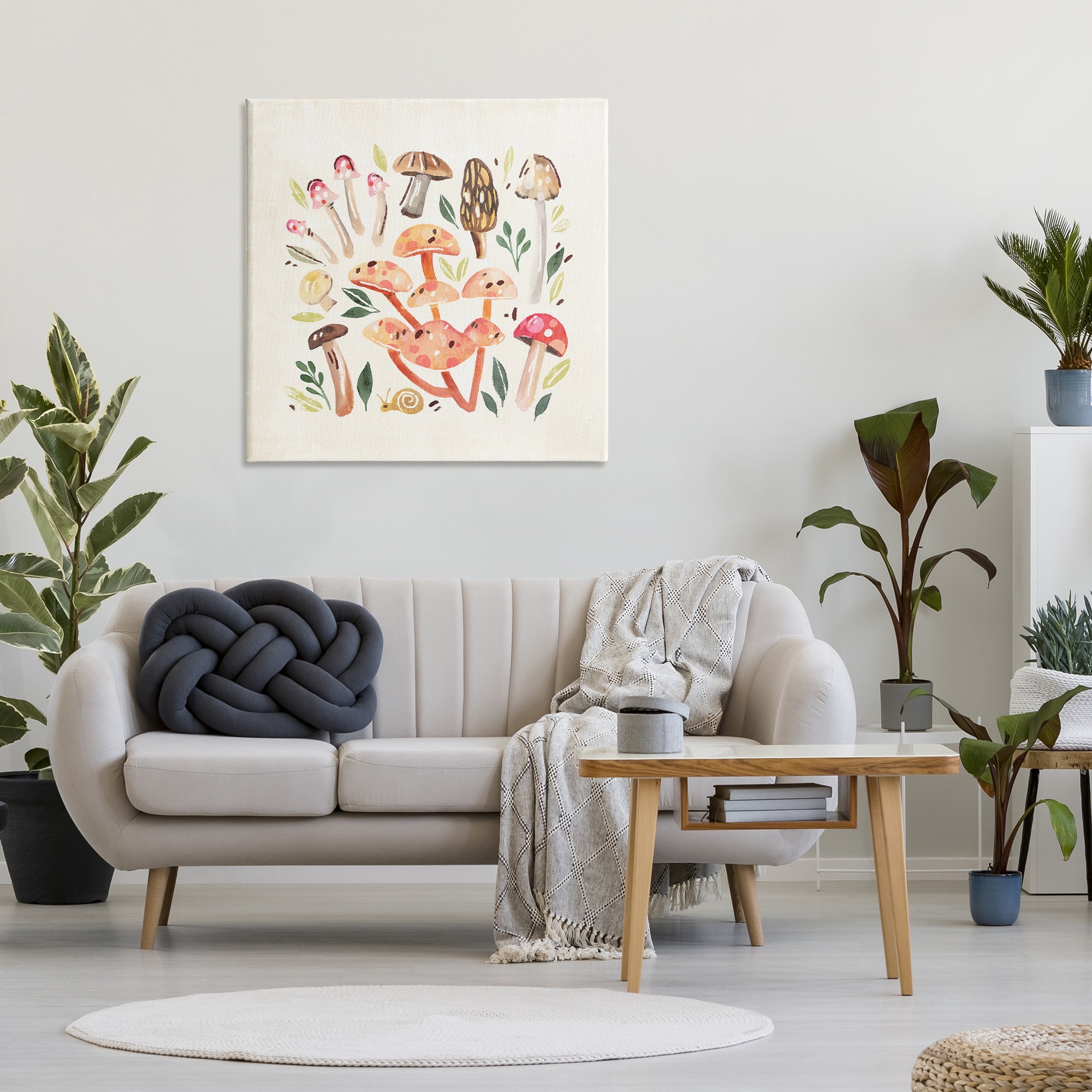 Stupell Industries Whimsical Mushrooms & Snail Botanical & Floral Painting Gallery Wrapped Canvas Art Print Wall Art, 36 x 36