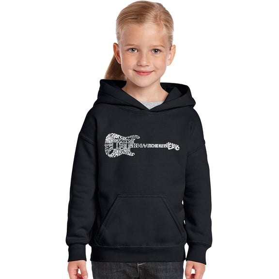 LA Pop Art Girl's Word Art Hooded Sweatshirt - Rock Guitar