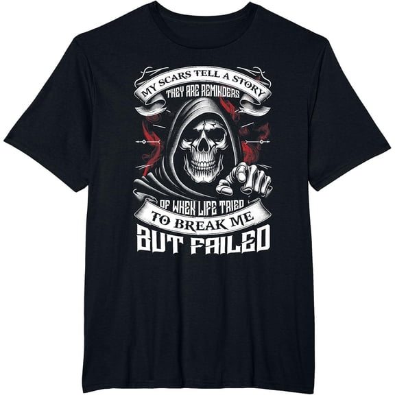 Lotusprinthandmade Skull My Scars Tell A Story They Are Reminders Of Life Black Classic Unisex T-Shirt 100% Cotton S-5XL