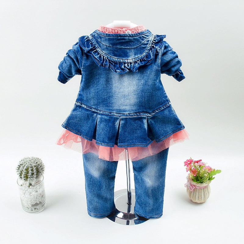 Peacolate 6M-4Years Spring Autumn Baby Girls Sets Denim 3 Pcs Clothes Long Sleeve T-Shirt Denim Jacket and Jeans,Orange,2-3Years
