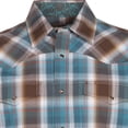 thumbnail image 2 of Mens Turquoise/Brown Plaid Long Sleeve Shirt, 2 of 5