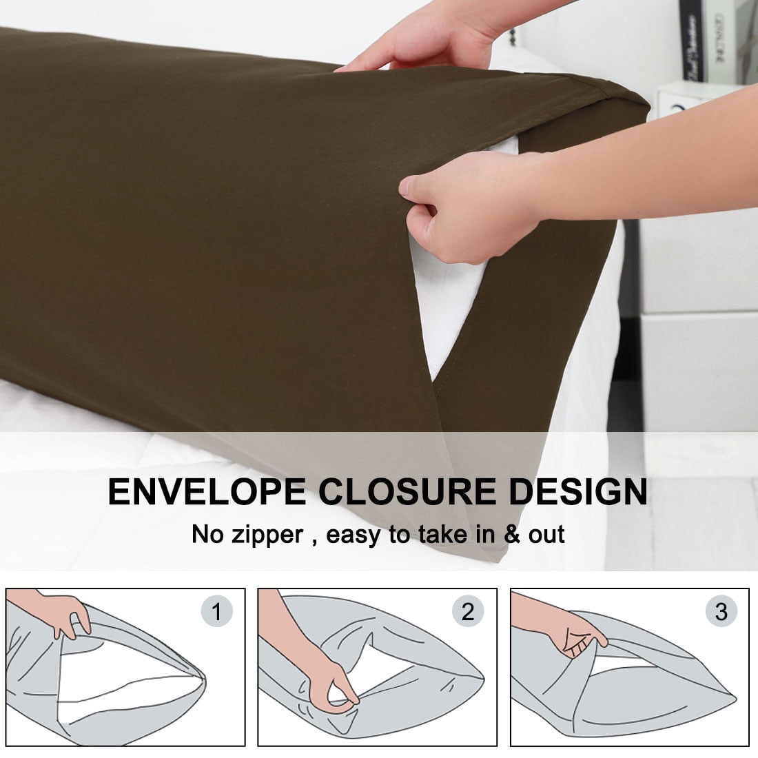 Unique Bargains 2 Packs Microfiber Solid Body Pillow Cover Brown 20" x 54"