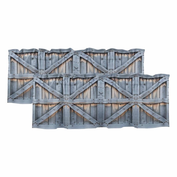 2 Pack Farmhouse Wood Grain Valances for Windows Bedroom Living Room Window Treatments, Vintage Country Barn Gate Textured Rod Pocket Valance Drapes Short Kitchen Curtains Over Sink 54"x18"