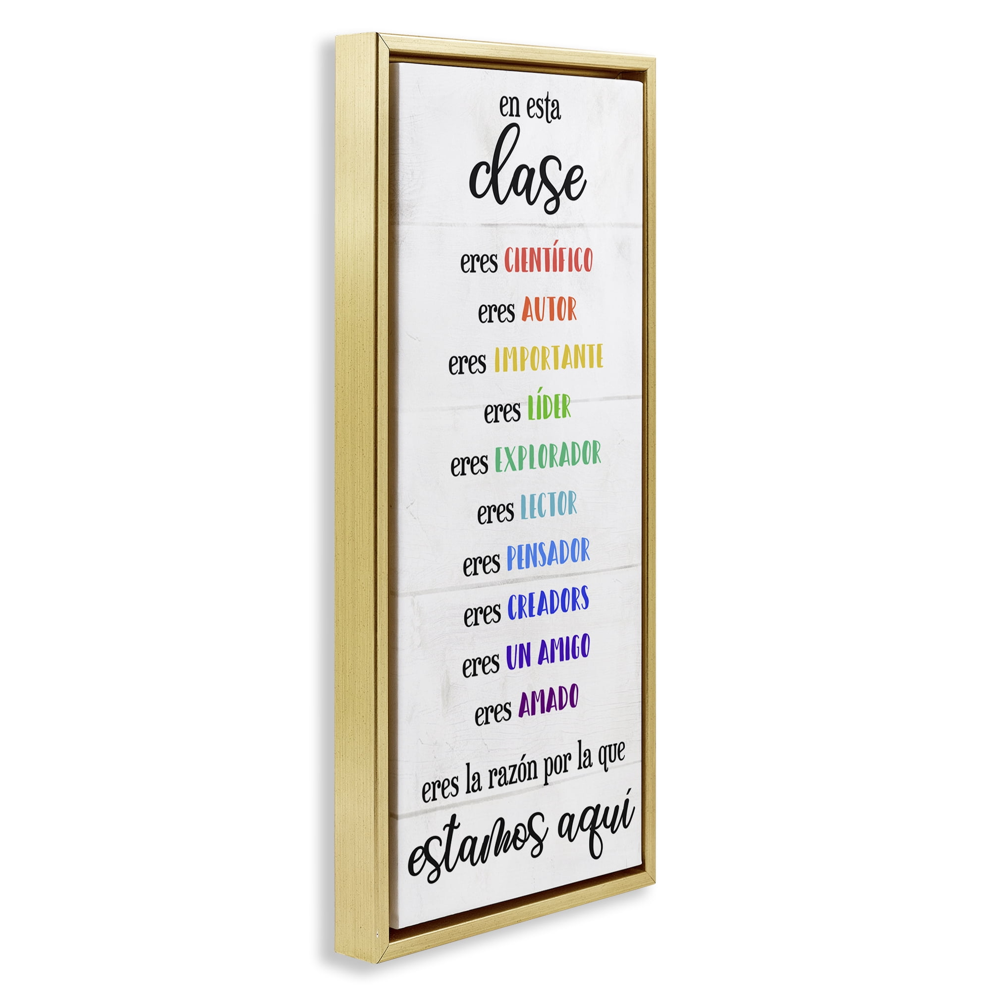 Stupell Industries En Esta Clase Eres… Inspirational Quotes & Sayings Painting Gold Floater Framed Art Print Wall Art, 14 x 31