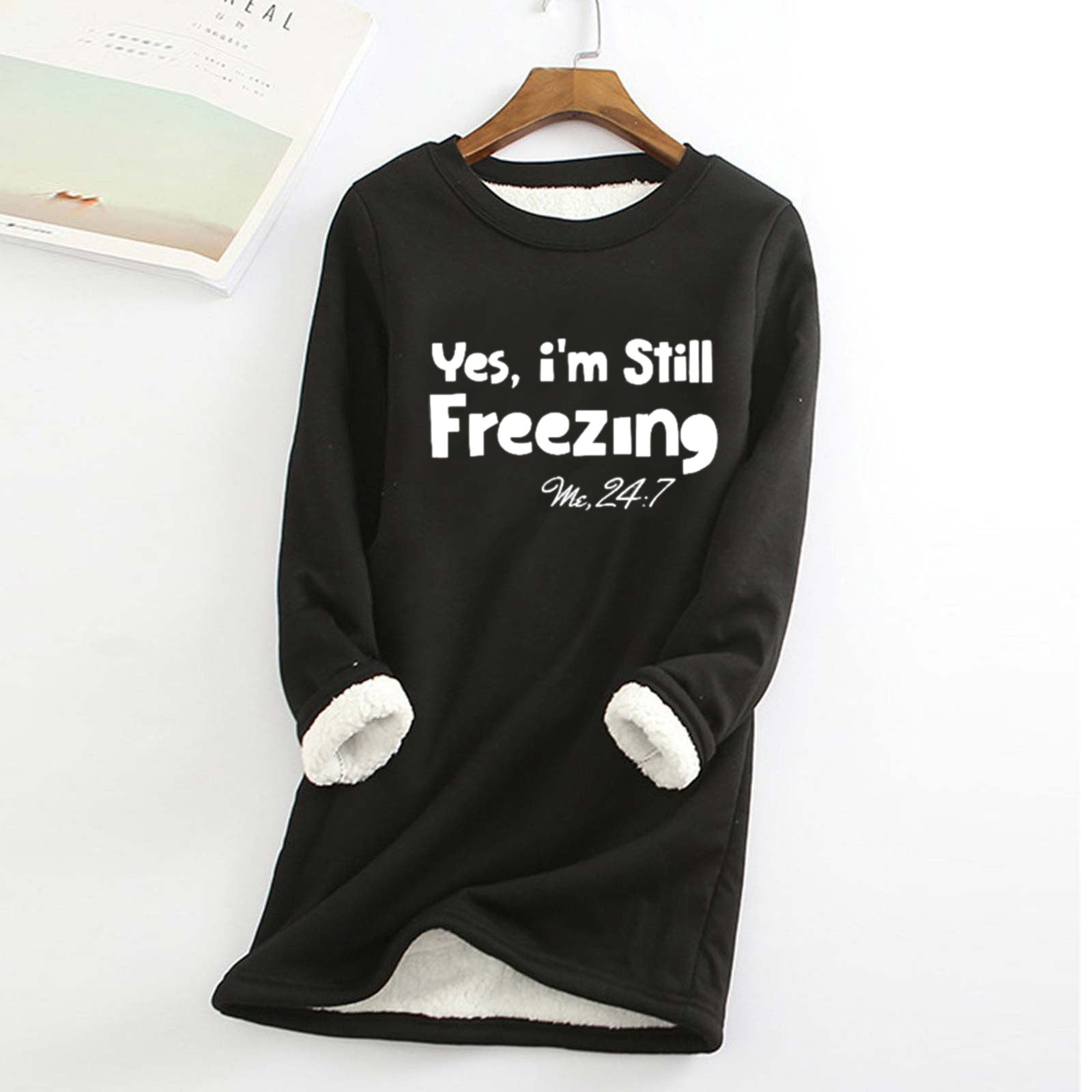 Women's 'Yes I'm Still Freezing Me 24:7' Letter Print Hoodie - Autumn Winter Long Sleeve Loose Fit Crewneck