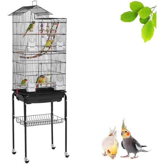 VibrantEcho Medium Parakeet Bird Cage for 3 Birds with Wooden Perches and Detachable Stand.