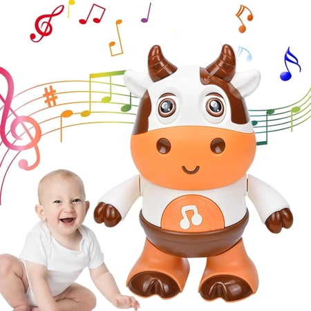 Cow Light Up Dancing Cow, 2024 New Musical Dancing Cow/Deer Toy with Music and LED Lights, Birthday for Toddler 1 to 3 Months (Cow)