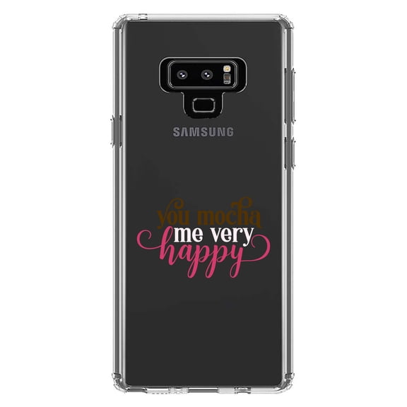 DistinctInk Clear Shockproof Hybrid Case for Samsung Galaxy Note 9 - TPU Bumper Acrylic Back Tempered Glass Screen Protector - You Mocha Me Very Happy
