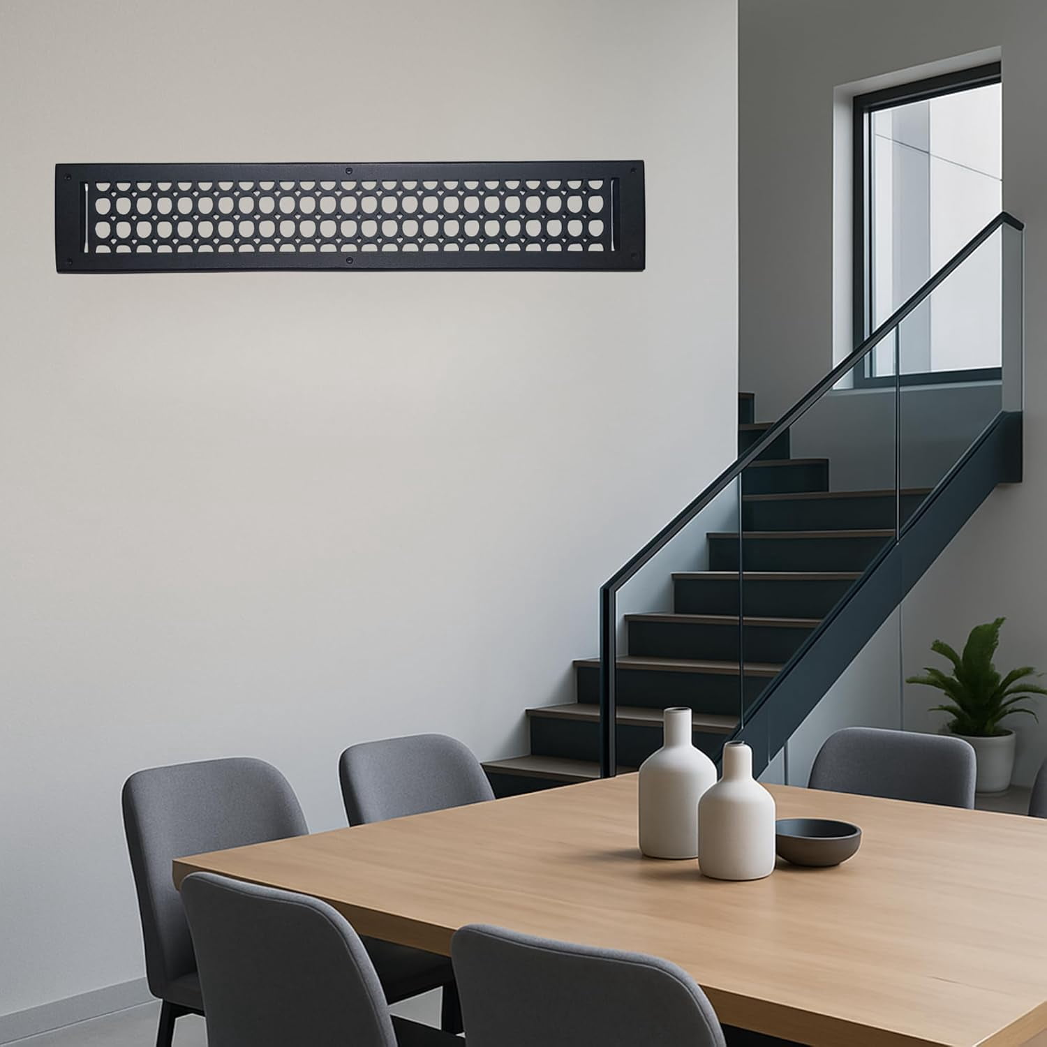 4"x30" Caststo Cast Aluminum Contemporary Design Air Return Grille | Overall 6"x32" | Black | Model-Oval (With Holes)