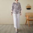 thumbnail image 3 of Conjunto de dos piezas formado por camisa y pantalón ancho y manga media con estampado artístico para mujer, verano, novedad, 3 of 4