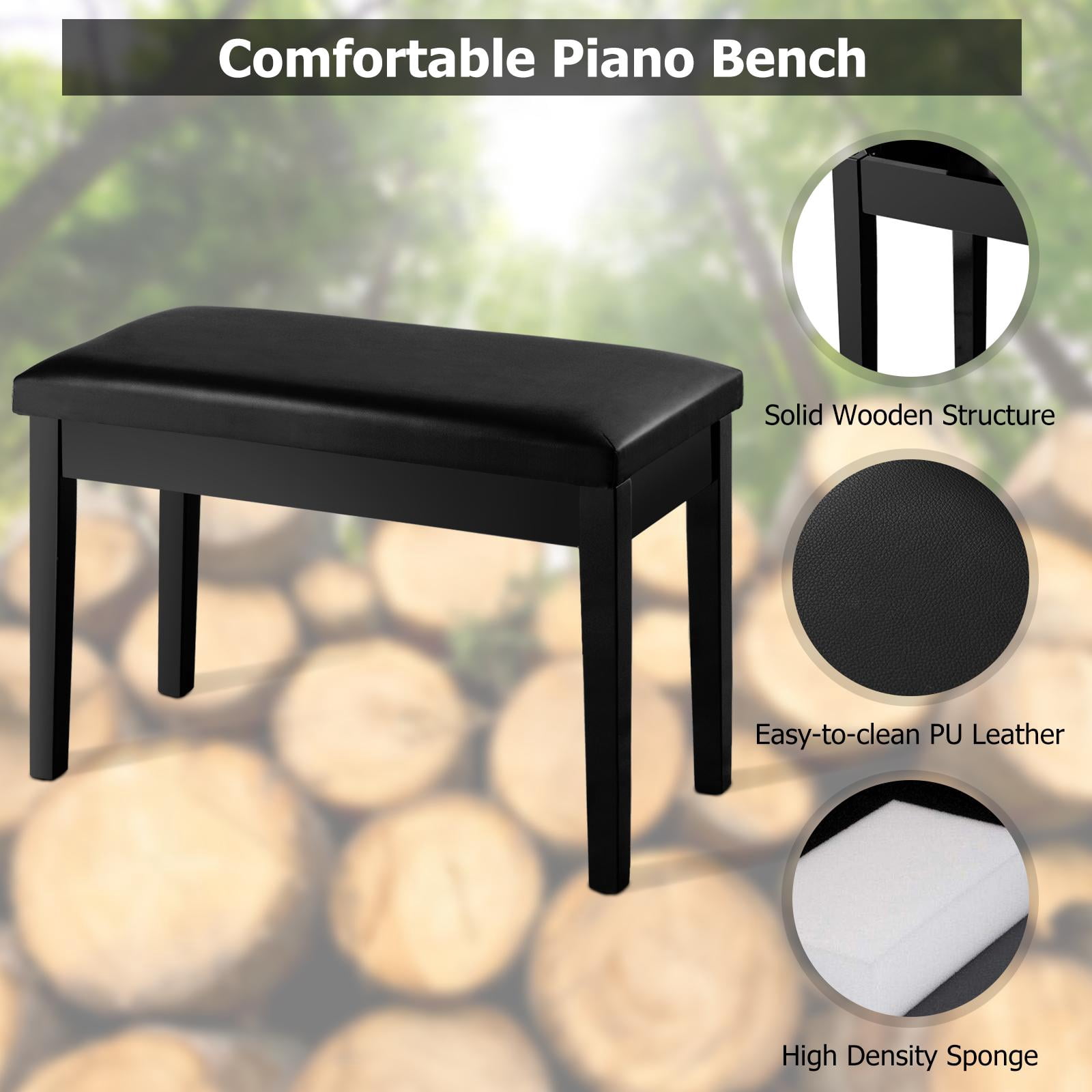 Giantex Piano Bench w/Seat Storage Cabinets, PU Leather Piano Bench, Wooden Piano Stool w/Locking Hinge, Perfect for Pianist, Beginner, Home & Comercial Use, Black