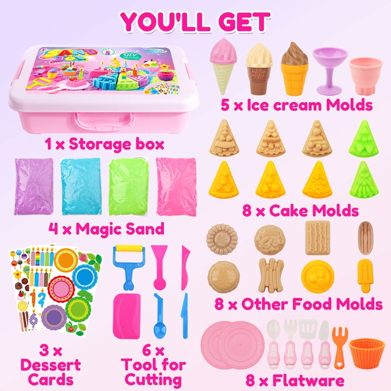 BILLEEIT Cake & Ice Cream Sensory Bin Sand Toy for Kids Ages 3+