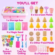 BILLEEIT Magic Cake & Ice Cream Sensory Sand Kit for Kids Ages 3+, 4 Colors of Play Sand (2.2 lbs), 43 PCS Accessories, Pretend Play Creative Sand Play Set for Girls