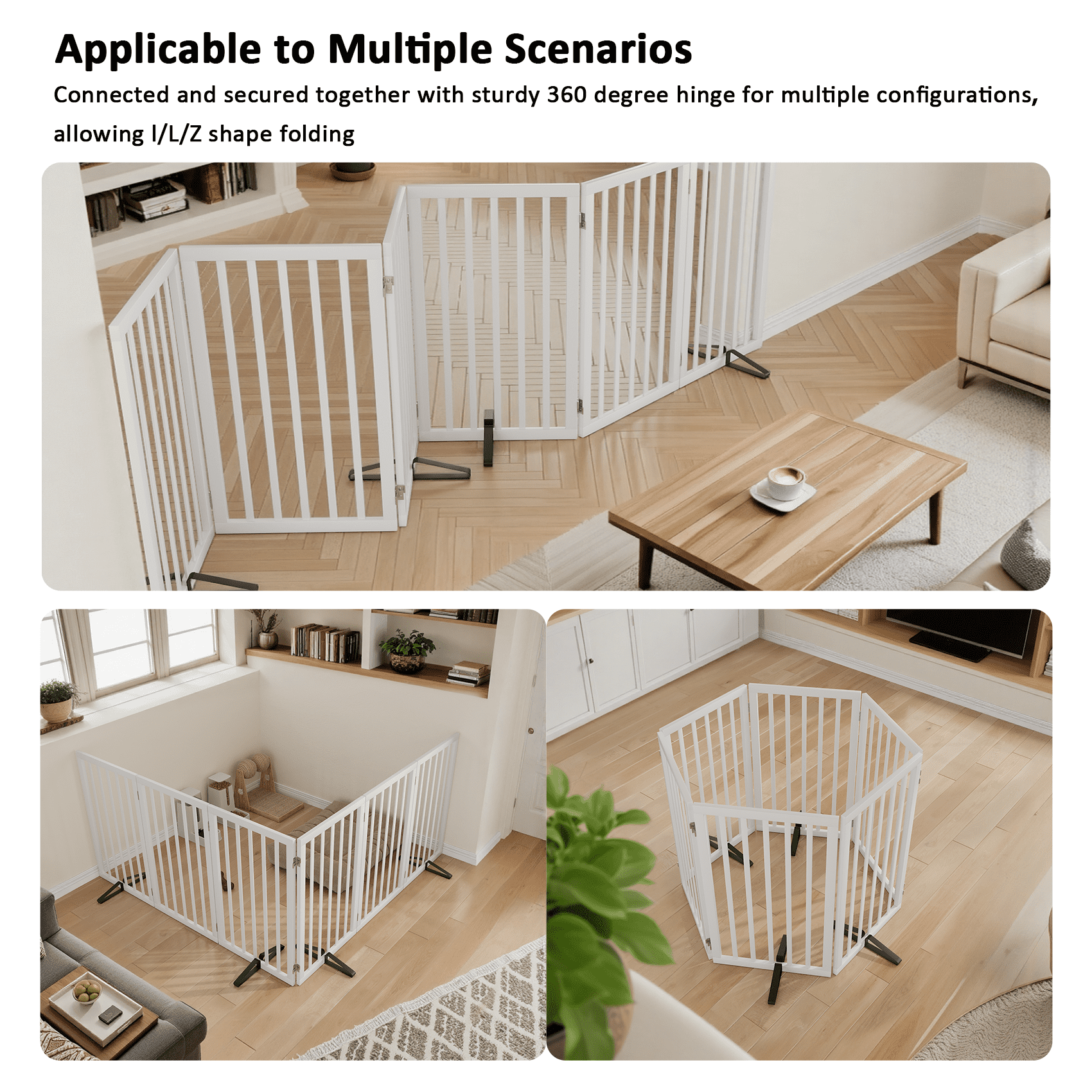 Smart FENDEE 33" Tall Foldable Bamboo Freestanding Pet Gate with Dog Gate and Four Support Feet, Expands to 110 in Wide