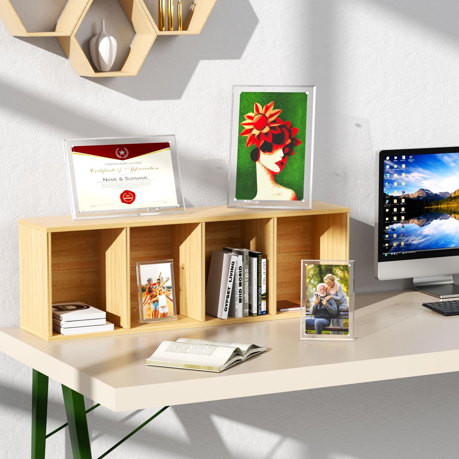 NIUBEE 5x7 Acrylic Picture Frames 3 Pack, Clear Picture Frames with Stand, Magnetic Frame Acrylic Lucite Frameless Transparent Cubes Floating Gift for Home Office Desktop Display Horizontally