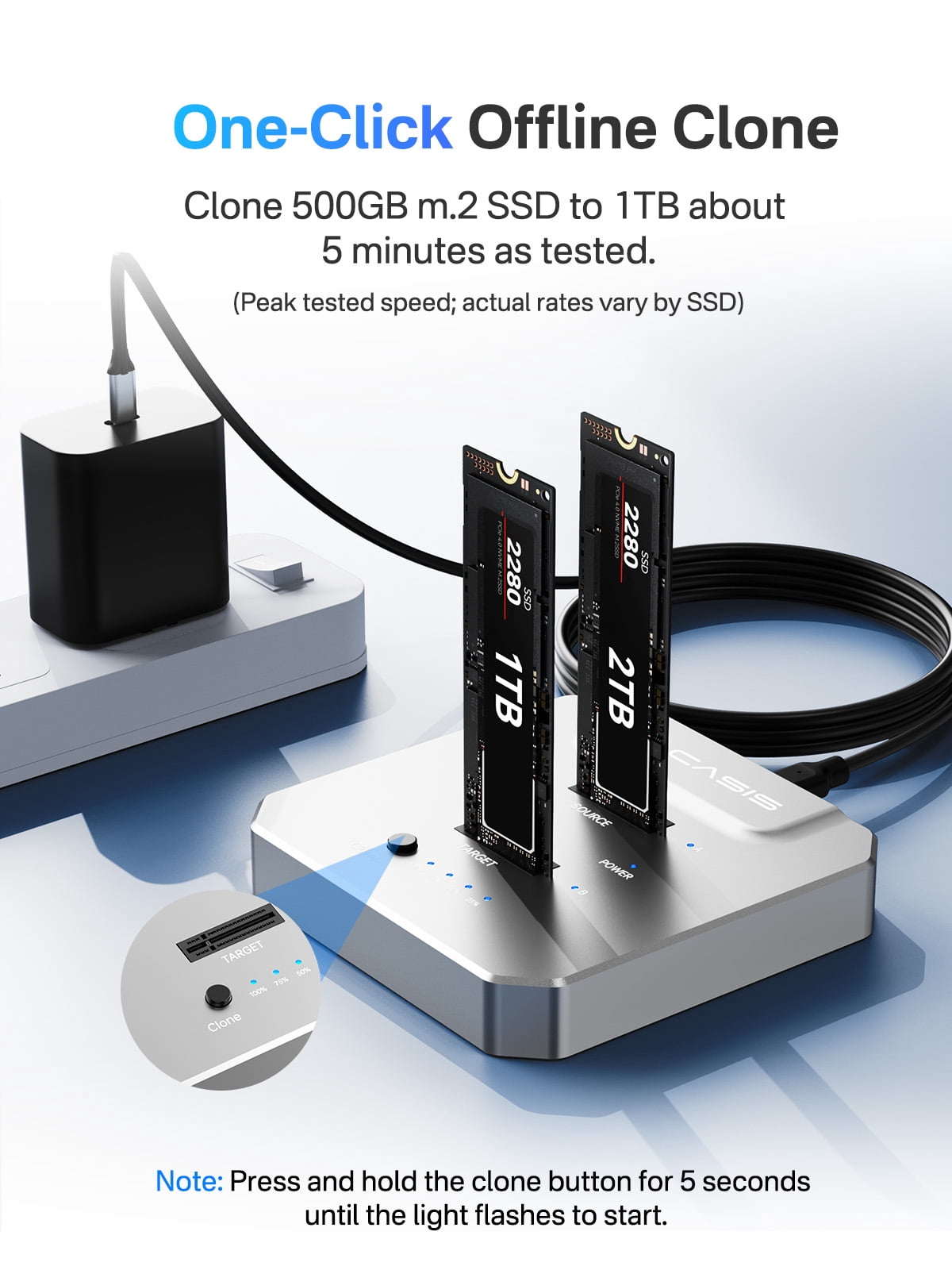 ACASIS M.2 Duplicator Dual-Bay Offline Clone,USB C to NVME Docking Station M.2 Reader Tool-Free 20Gbps,USB3.2 Gen 2X2 to SSD cloner for M2 SSD M Key Hard Drives