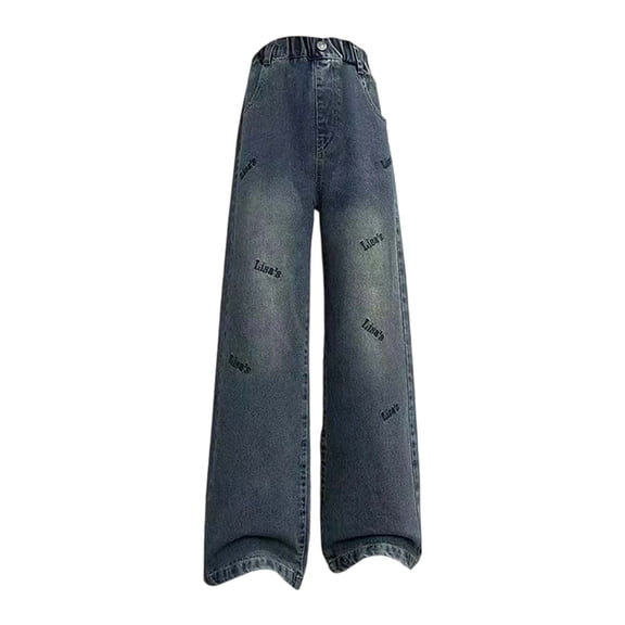 MEZZALL Kids Jeans Straight Leg Pants Girls Soft Comfortable Stretch Denim Trousers Casual Loose Fit Flared Bootcut For Youth Daily Wear Classic Toddler Cartoon Clothing
