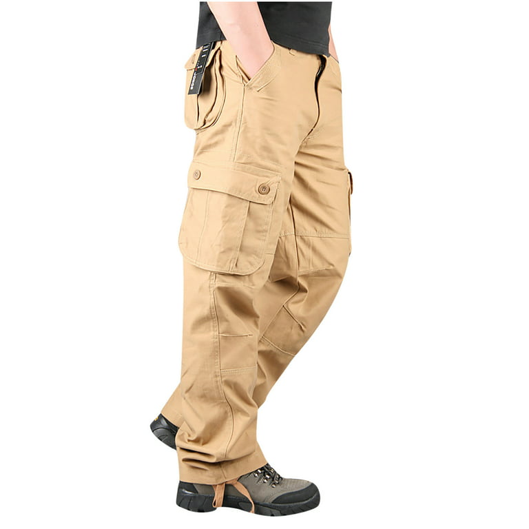 ZCFZJW Reduce! Men's Cargo Pants Relaxed Fit Straight Leg Multi-Pocket  Sports Trousers Trendy Plus Size Big and Tall Casual Hiking Outdoor Work  Pants(Khaki,XL（34）) 