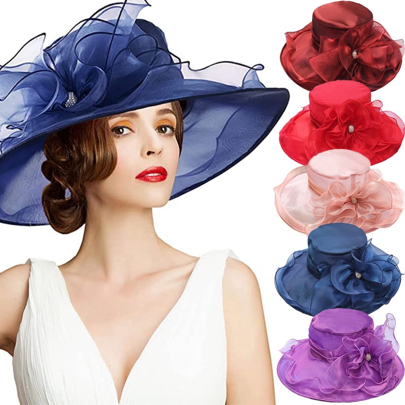 Women's Floral Organza Derby Church Hat Elegant Bridal & Wedding