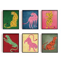 Chemical Fiber Oil Canvas Hanging Painting Home Wall Decoration Rectangle Leopard 250x200mm 6 style 1pc/style 6pcs/set