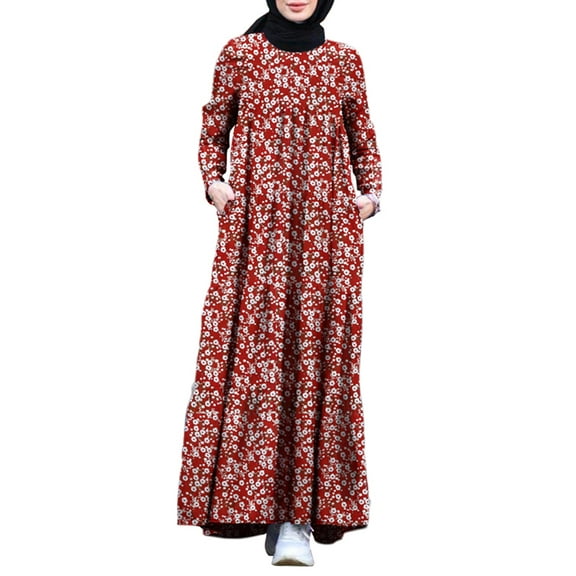 ZANZEA Dresses for Women Floral Back Zip-up Side Pockets Maxi Cupcake Dress