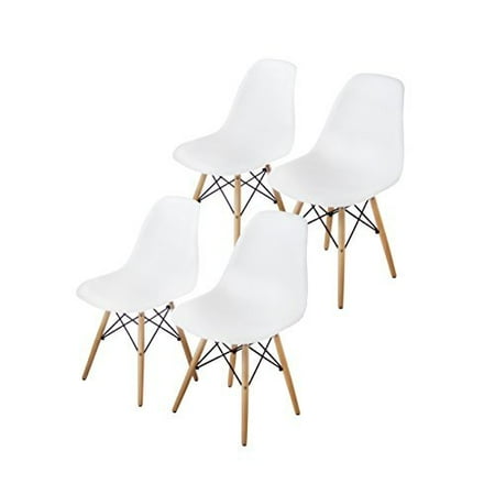 White Dining Room Chairs Modern Buschman Set of Four White Eames-Style Mid Century Modern Dining Room Wooden Legs Chairs ()
