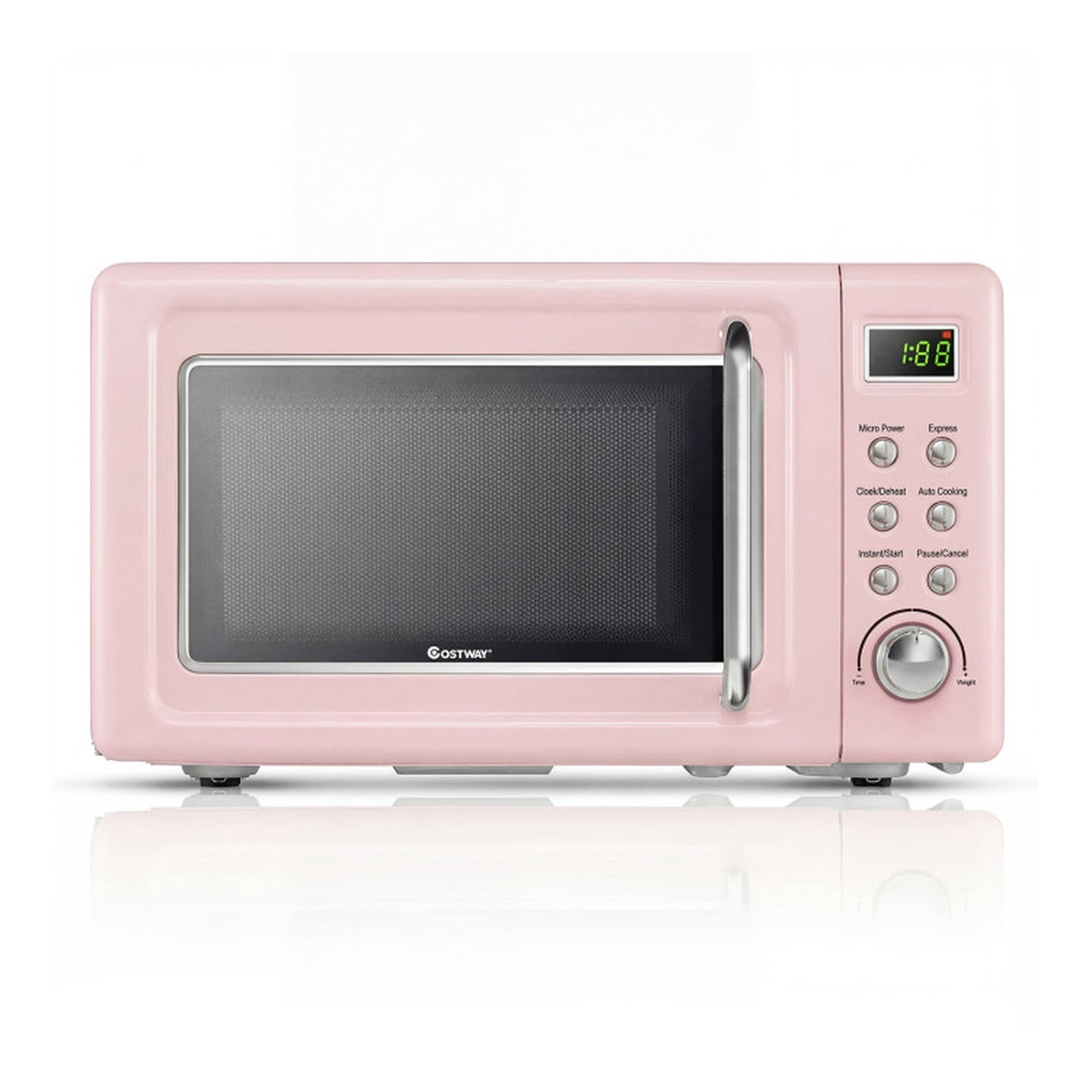 RUIE 700W Retro Countertop Microwave Oven 0.7 Cu.Ft with 5 Power Levels & 8 Auto Menus, Small Retro Microwave Oven with Child Lock for Home Dorm Apartment, Pink