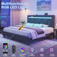 thumbnail image 6 of E-motie King Size PU Bed Frame with Upholstered Headboard, Platform Bed with LED Lights Charging Station, Gray, 6 of 9
