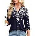 thumbnail image 4 of VDJ Fall Tops for Women 3/4 Sleeve Button V Neck Casual Shirts Floral Business Work Elegant Blouses for Ladies Fall Clothes Size XXL, 4 of 7