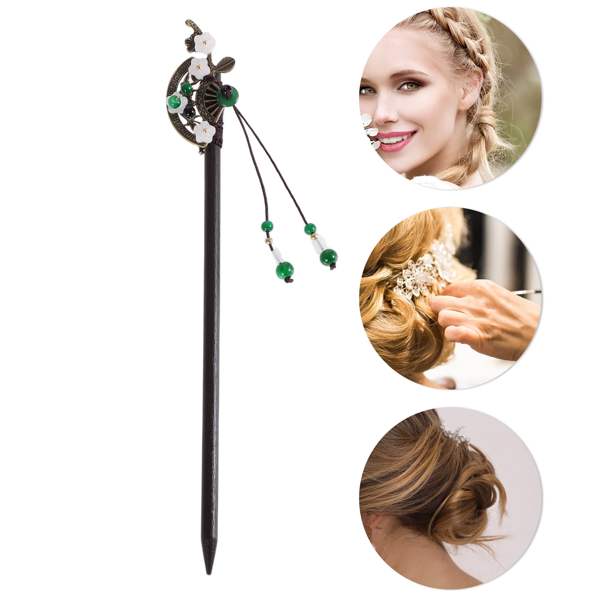 Unique Bargains Hair Stick Pin for Women 1Pc Black, Green [Flower Fan]