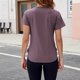 thumbnail image 5 of Blusas de Manga Corta para las Mujeres Primavera Verano Cuello Redondo Ejercicio de Yoga Color Sólido Camiseta, 5 of 7