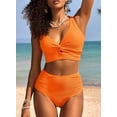 thumbnail image 4 of Women's Textured Bikini Sets Twist Front Top Swimsuits High Waisted Bathing Suits, 4 of 5