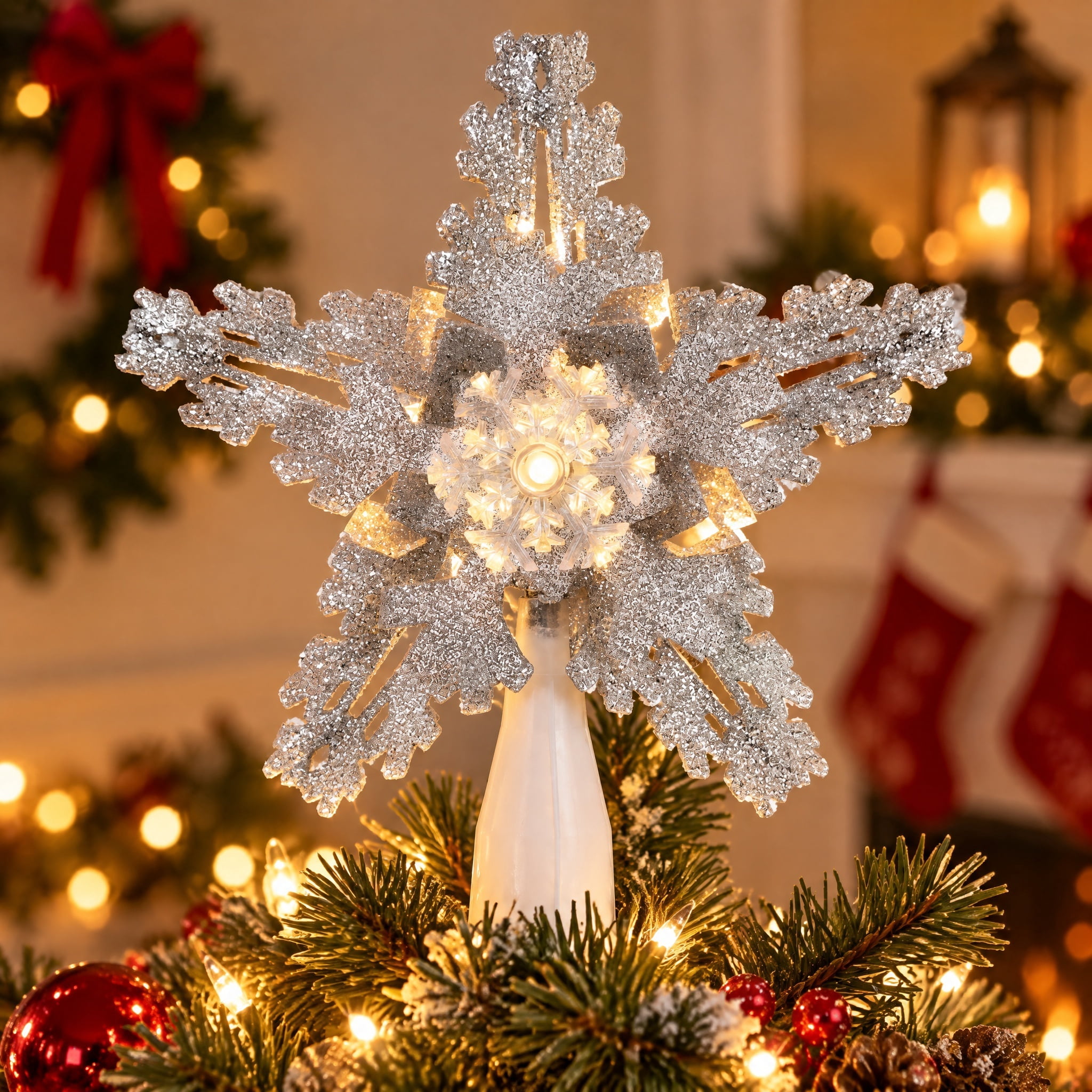 LED Snowflake Christmas Tree Topper, Silver, 8.5", by Holiday Time