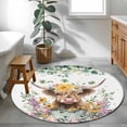 thumbnail image 3 of Round Rugs 3.3 Ft, Spring Cow Floral Non Slip Area Rugs for Kitchen Bedroom Entryway, Green Eucalyptus Leaves Botanical Washable Carpet Runner Rug Floor Mats for Bedroom Home Decor, 3 of 8