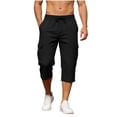 thumbnail image 2 of Oiangi Men's 3/4 Cargo Capris Elastic Waist Drawstring Hike Pants Baggy Open Bottom Summer Capri Pants with Multi-Pocket Black 2XL, 2 of 9