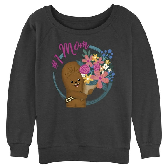 Junior's Star Wars Mother's Day Chewbacca #1 Mom  Sweatshirt Charcoal Heather Small