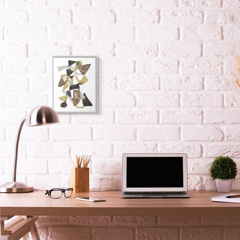 Stupell Industries Abstract Black Gold Brown Shape Design Framed Wall Art by Jennifer Goldberger