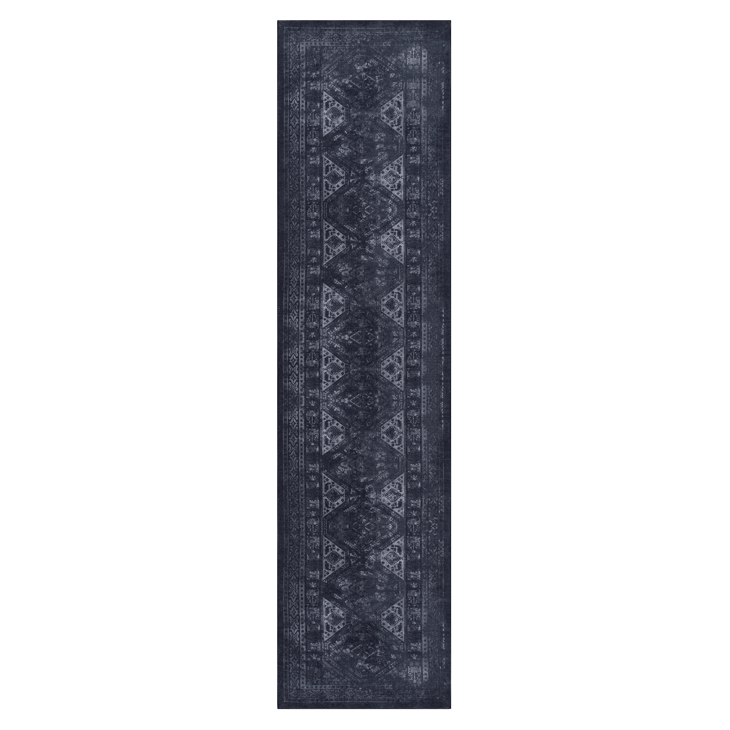 Naar Maval 2X8 Area Rug, Black/Gray Oriental, Machine Washable Rugs for Living Room, Non-Slip, Non-Shedding and Foldable Rugs