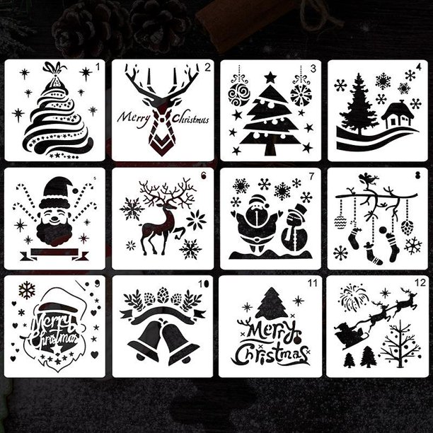 Plantillas navideñas, 12 plantillas navideñas para niños, plantillas para pintar, plantillas para manualidades navideñas, plantillas navideñas reutilizables, para manualidades navideñas